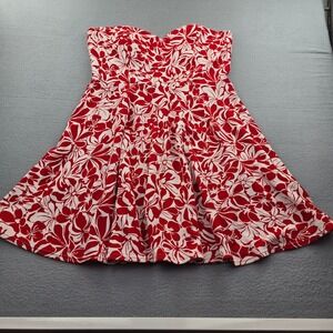 Trac A-Line Dress Womens 2XL Red White Floral Stretch Sweetheart Neck Pullover